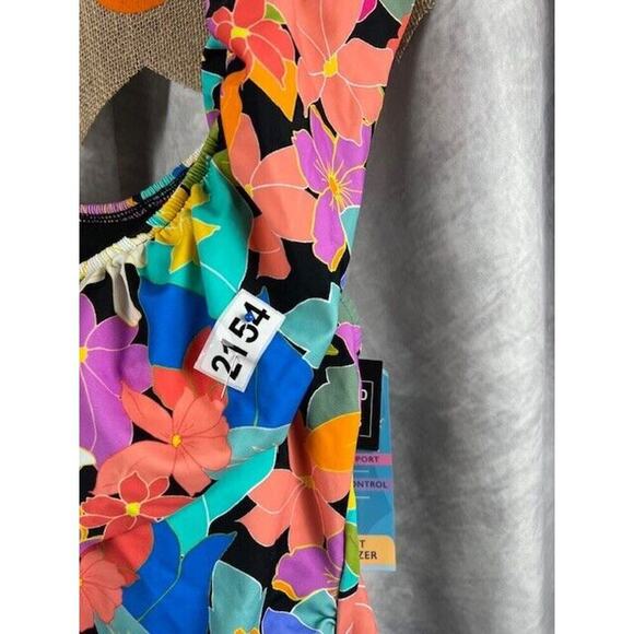 Swim Solutions Plus Size Tummy Control Off-The-Shoulder Ruffled Swimsuit Sz 18W - Picture 2 of 6